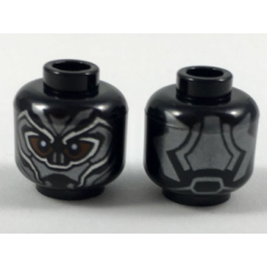 black minifigure head mask silver and pearl dark gray details reddish brown face showing around eyes pattern