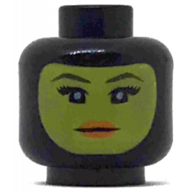 black minifigure head female balaclava with yellow face black eyelashes tapered eyebrows neutral expression pattern
