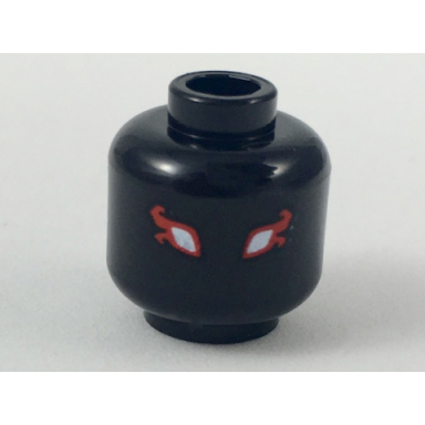 black minifigure head alien with white eyes with red flames pattern