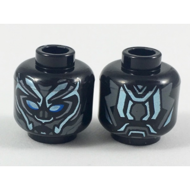 black minifigure head mask metallic light blue and dark bluish gray details blue eyes pattern
