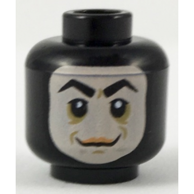 black minifigure head balaclava with face hole thick arched eyebrows and smirk pattern screenslaver