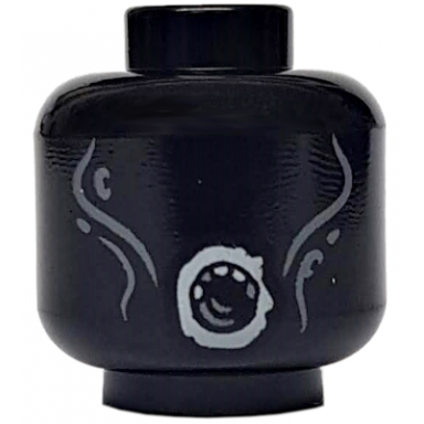 black minifigure head alien with light bluish gray cheek lines and round mouth pattern dementor