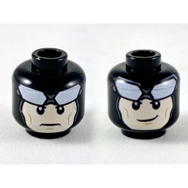black minifigure head dual sided balaclava large white goggles light nougat face neutral grin pattern