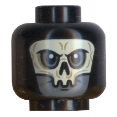 black minifigure head alien with white hp death eater skull mask pattern