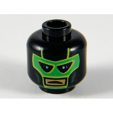 black minifigure head green luchador mask black eyes medium nougat mouth pattern