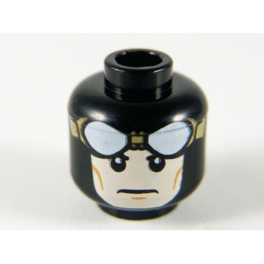 black minifigure head balaclava with light nougat face goggles with round white lenses neutral expression pattern