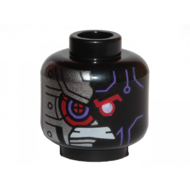 black minifigure head dark purple highlights red eye gritted teeth silver armored right side pattern