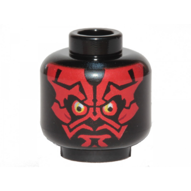 black minifigure head alien with sw darth maul red face eyes with pupils neutral pattern