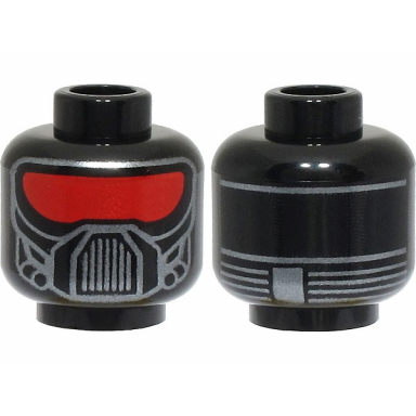 black minifigure head alien mask with red visor silver breathing apparatus and lines on back pattern