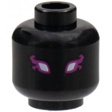 black minifigure head alien with white eyes with magenta flames pattern