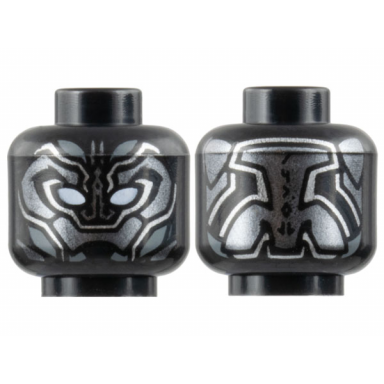 black minifigure head mask with white eyes pearl dark gray silver and light bluish gray armor and trim lines pattern