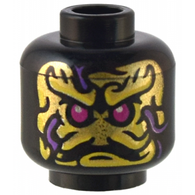minifigure head alien magenta eyes gold and yellow face and dark purple ink lines pattern