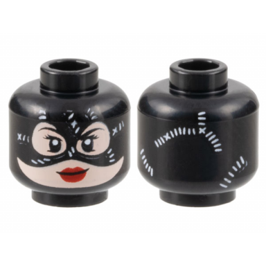 black minifigure head female balaclava white stitching light nougat face red lips pattern