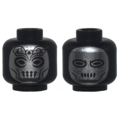black minifigure head dual sided alien silver face filigree on forehead double cheek lines open eyes single cheek lines squinting eyes pattern