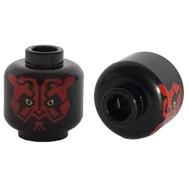 black minifigure head alien with sw darth maul red face small yellow eyes pattern