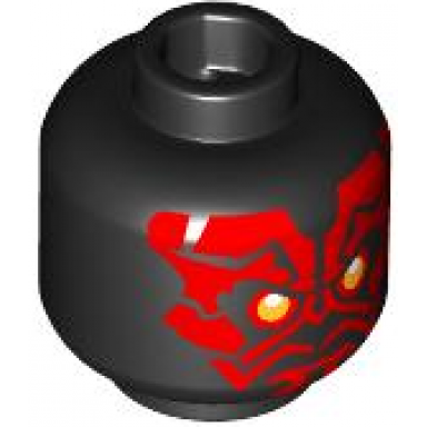 black minifigure head alien with sw darth maul red face bright light orange eyes with white glints neutral pattern