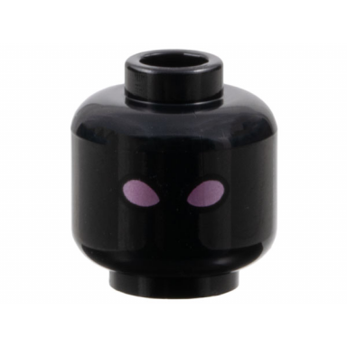black minifigure head alien with metallic pink eyes pattern