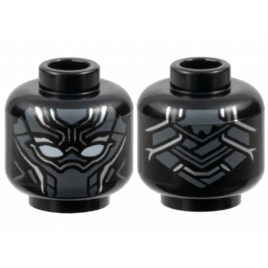 black minifigure head mask with white eye holes dark bluish gray armor plates silver trim pattern