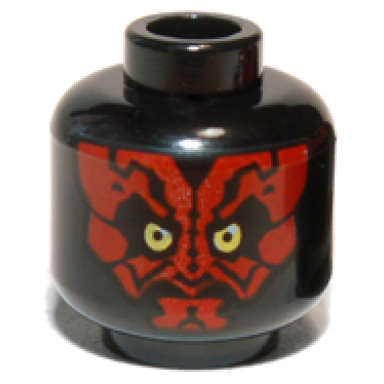 black minifigure head alien with sw darth maul red face pattern