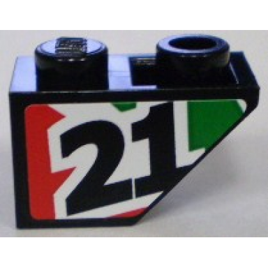 black slope inverted 45 2 x 1 with black number 21 on red and green stripes pattern model left side sticker - set 8898
