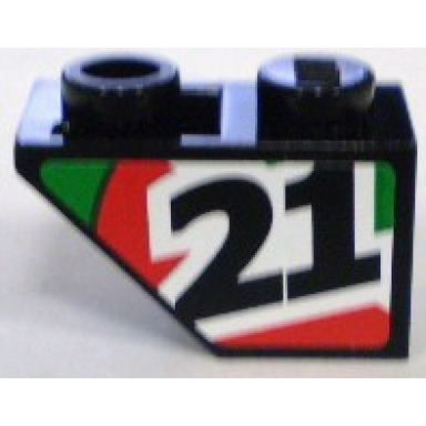 black slope inverted 45 2 x 1 with black number 21 on red and green stripes pattern model right side sticker - set 8898