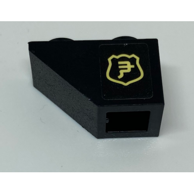 black slope inverted 45 2 x 1 with yellow ninjago logogram in shield pattern model left side sticker - set 70607