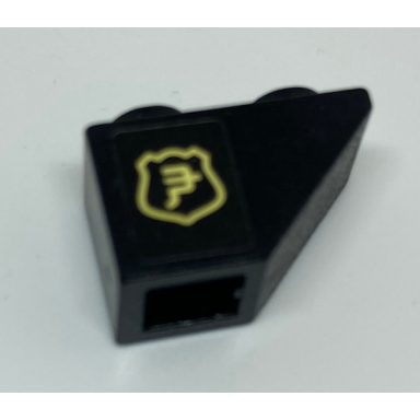 black slope inverted 45 2 x 1 with yellow ninjago logogram in shield pattern model right side sticker - set 70607