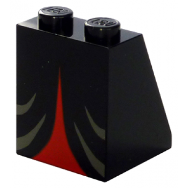 black slope 65 2 x 2 x 2 without bottom tube with minifigure dress skirt robe dark gray and red witch pattern