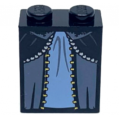black slope 65 2 x 2 x 2 with bottom tube with minifigure dress skirt robe layered with bright light blue and sand blue panels pattern