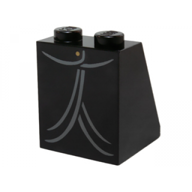 black slope 65 2 x 2 x 2 with bottom tube with minifigure dress skirt robe gold button and dark bluish gray trim pattern