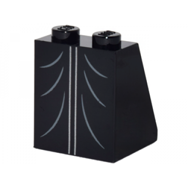 black slope 65 2 x 2 x 2 with bottom tube with minifigure dress skirt robe silver vertical lines and curved folds pattern
