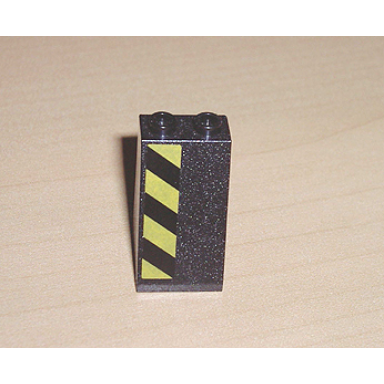 black slope 75 2 x 2 x 3 - hollow studs with black and yellow danger stripes pattern model left side sticker - set 7702