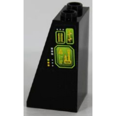 black slope 75 2 x 2 x 3 - hollow studs with lime and yellow screens and light bluish gray and yellow buttons pattern model left side sticker - set 8105