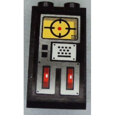 black slope 75 2 x 2 x 3 - hollow studs with red switches and screen with black crosshairs pattern sticker - set 8864
