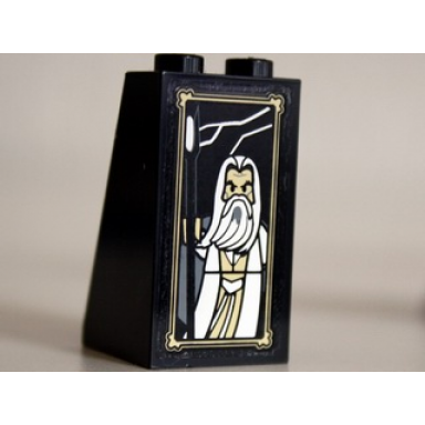 black slope 75 2 x 2 x 3 - solid studs with portrait of saruman the white pattern sticker - set 10237
