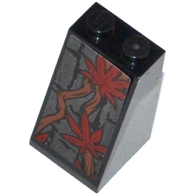 black slope 75 2 x 2 x 3 - solid studs with stone wall trunks and 2 dark red leaves pattern sticker - set 70008