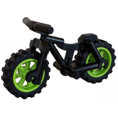 black bicycle heavy mountain bike with straight handlebars with lime wheels and black tires 36934 50862 50861