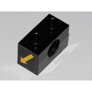 black technic brick 1 x 2 with hole and yellow arrows pointing down pattern on both ends stickers - set 8485