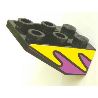 black slope inverted 33 3 x 2 with flat bottom pin without connections between studs with purple and yellow flames pattern on both sides stickers - set 8269
