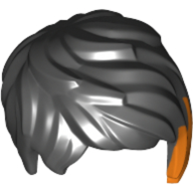 black minifigure hair female short tousled with side part and orange highlights pattern