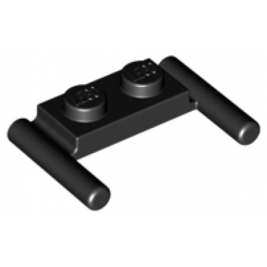 black plate modified 1 x 2 with bar handles - flat ends low attachment