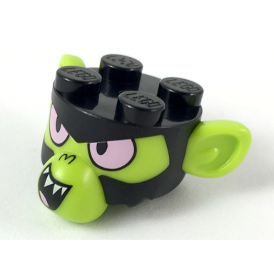 black minifigure head modified mojo jojo with lime ears and face pink eyes pattern