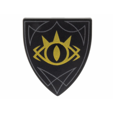 black minifigure shield triangular short with gold goblin king eye pattern
