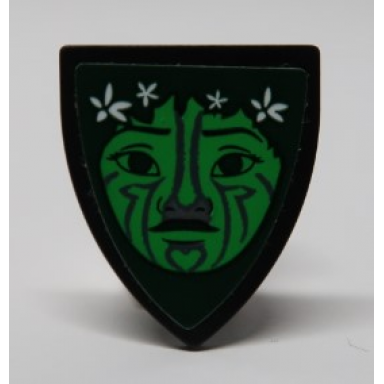 black minifigure shield triangular with te fiti green face and white flowers pattern sticker - set 41150