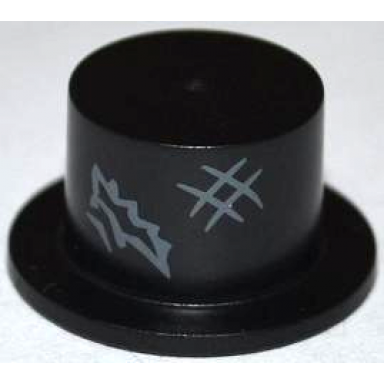 black minifigure headgear hat top hat with tattered hole and scratches pattern