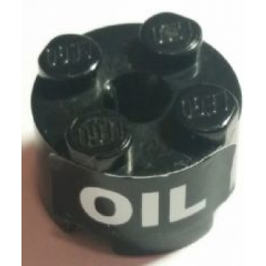 black brick round 2 x 2 with axle hole with white oil pattern sticker - set 8161