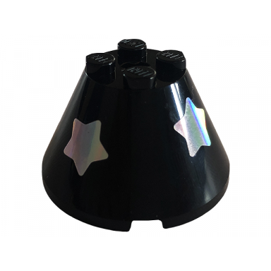 cone 4 x 4 x 2 with axle hole with 2 silver stars pattern model left side sticker - set 41687