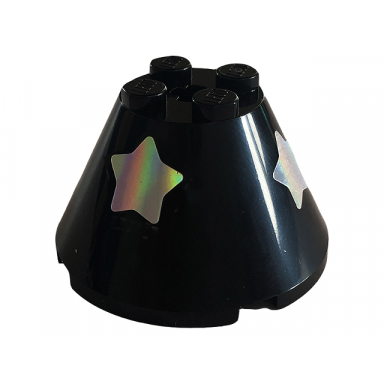 cone 4 x 4 x 2 with axle hole with 2 silver stars pattern model right side sticker - set 41687