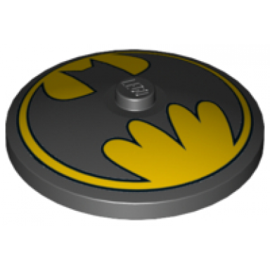 dish 4 x 4 inverted radar with solid stud with bat on yellow background batman logo pattern