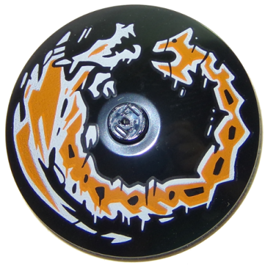 black dish 4 x 4 inverted radar with solid stud with dragon orange and white pattern